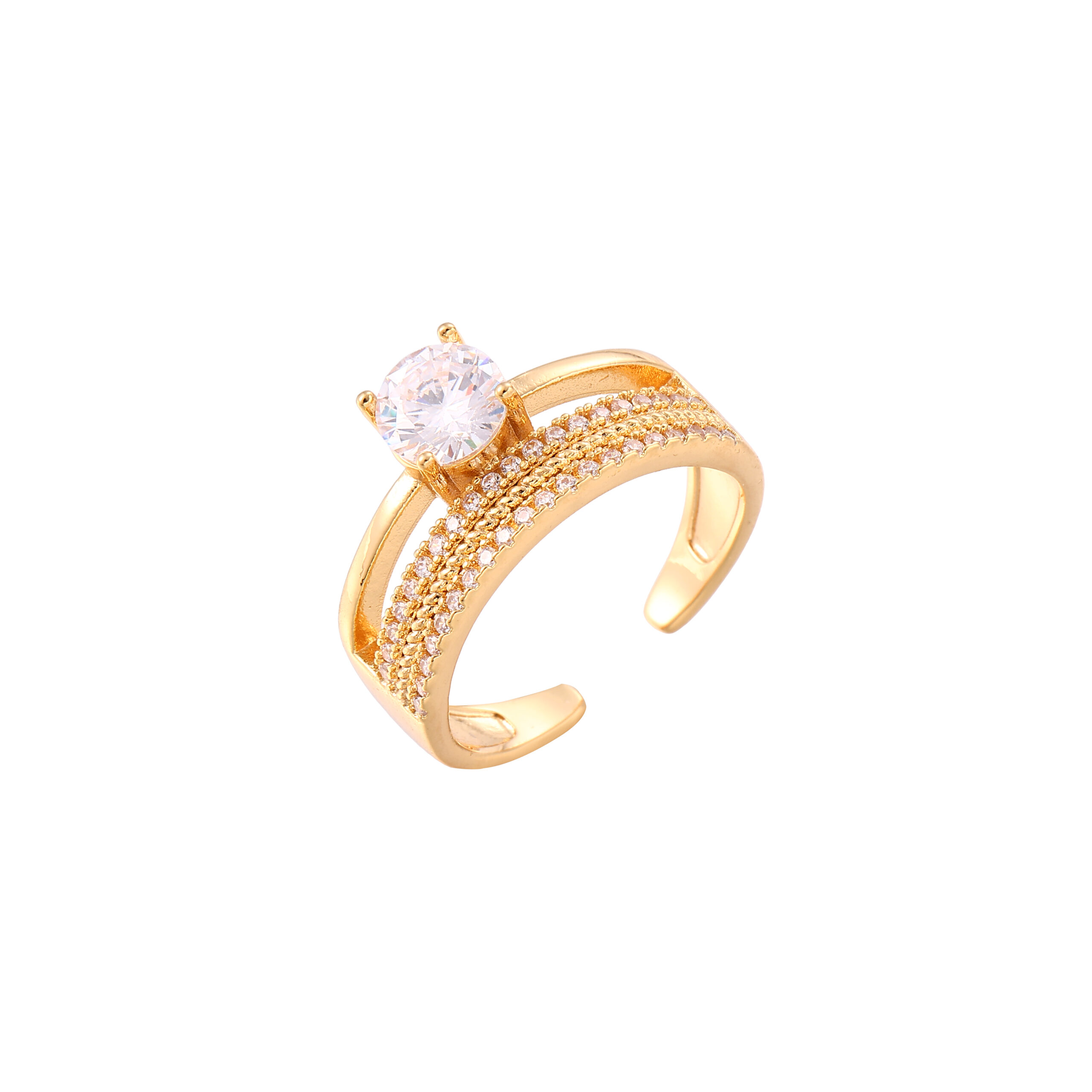 Aurora Solitaire Pavé Ring