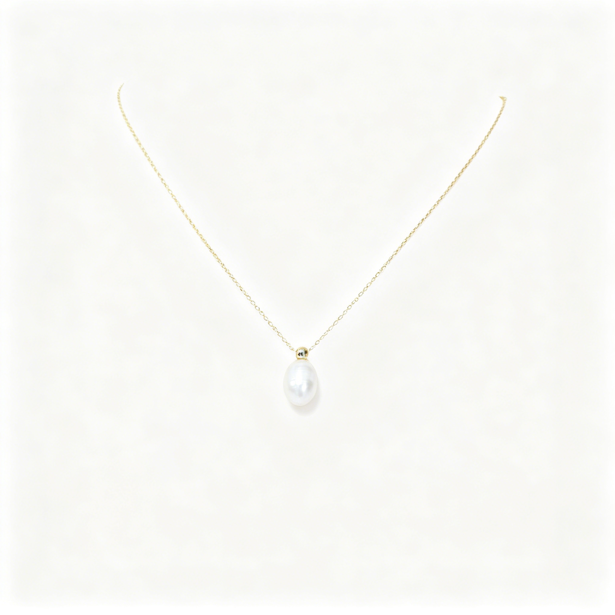 Single Teardrop Pearl Gold Clavicle Necklace - 图片 2