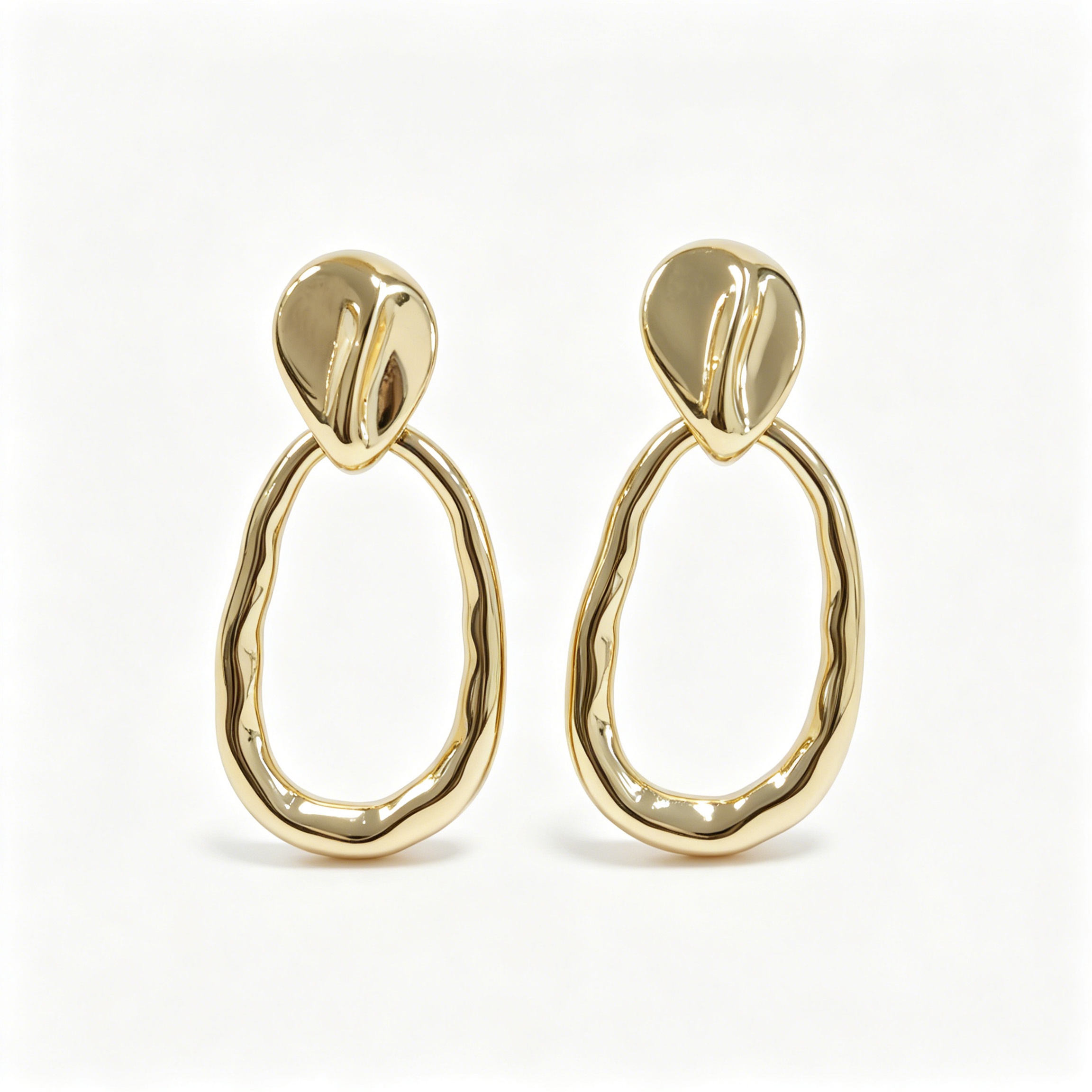 Organic Textured Gold Dangle Earrings - 图片 2
