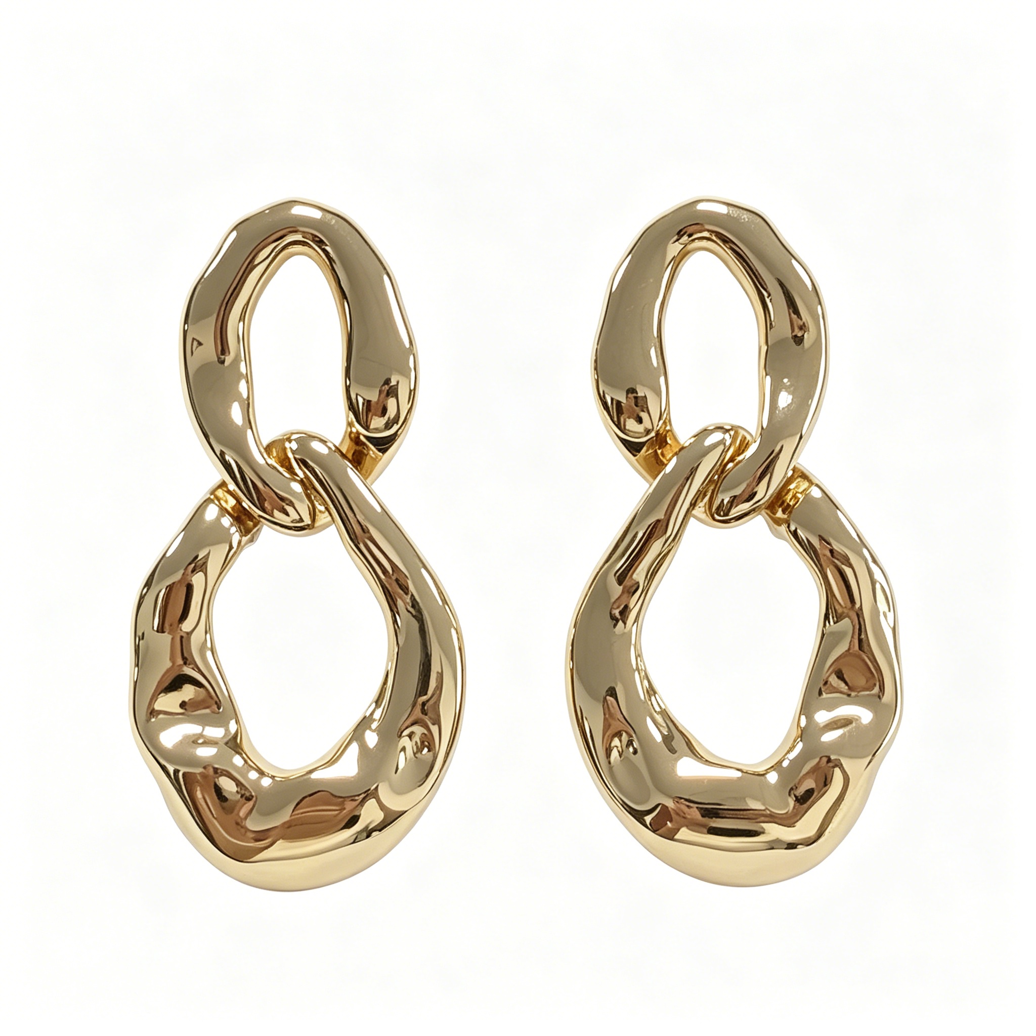 Textured Double Loop Gold Earrings - 图片 2