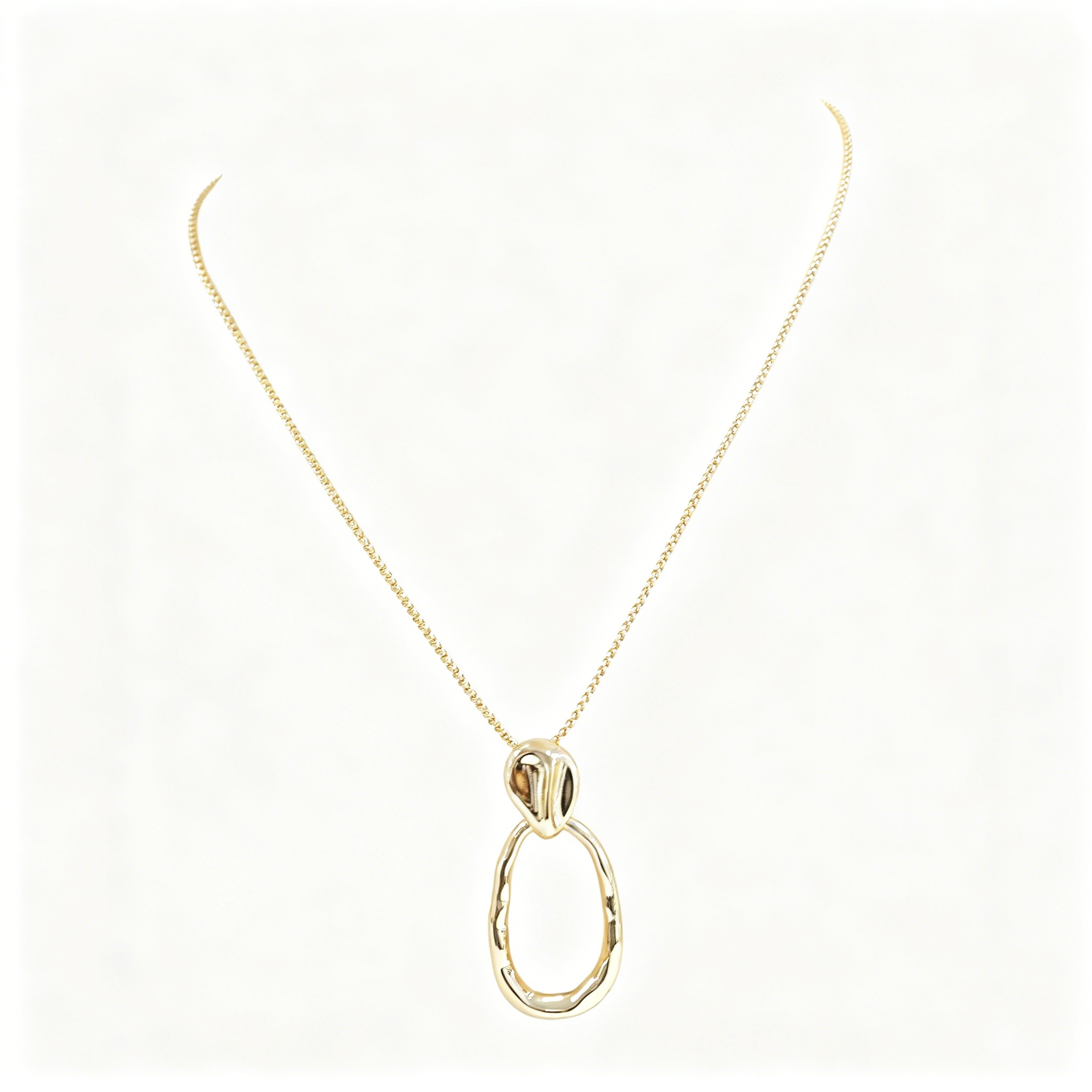 Irregular Teardrop Loop Gold Thin Chain Necklace - 图片 2