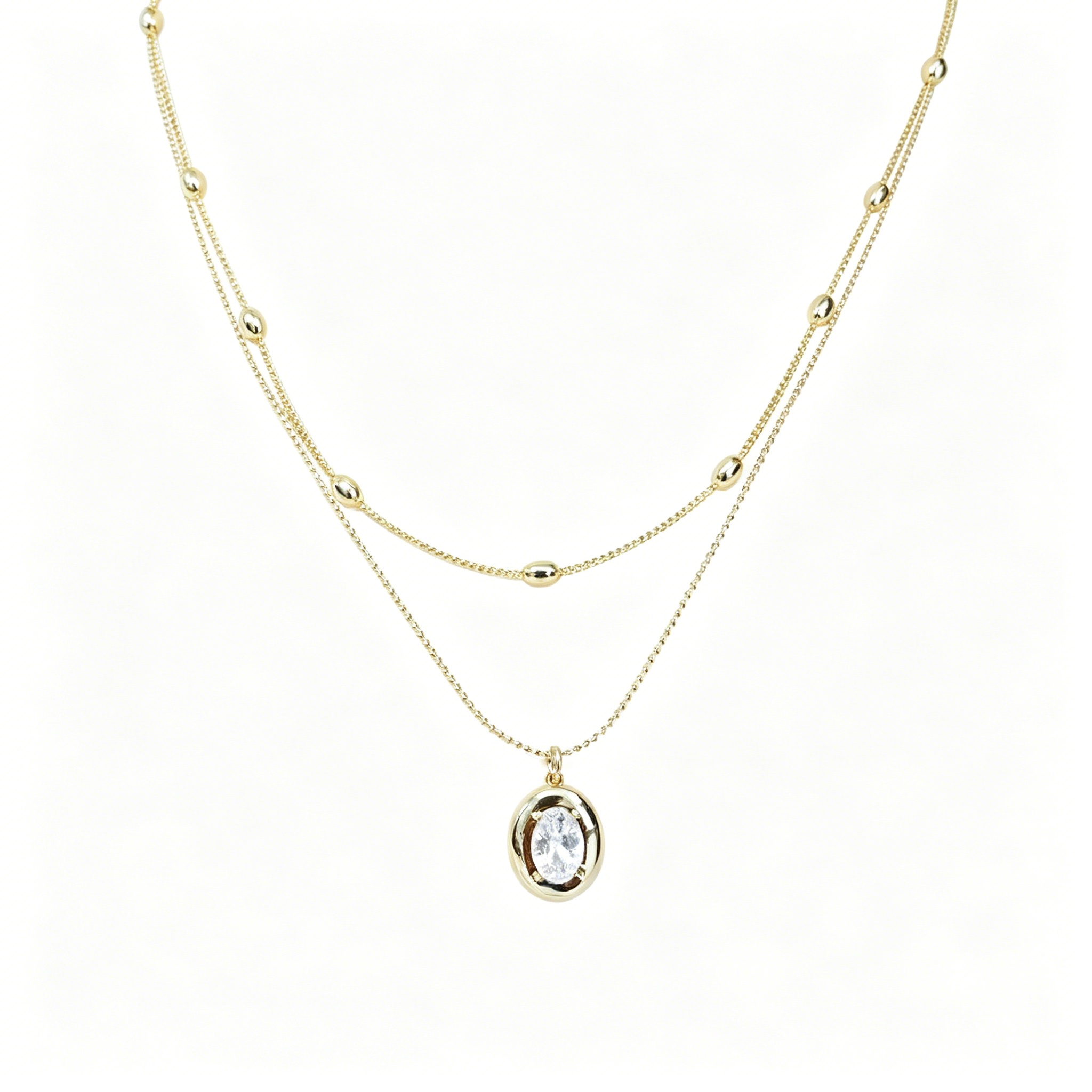 Double Layer Oval Zircon Gold Stacked Necklace - 图片 2