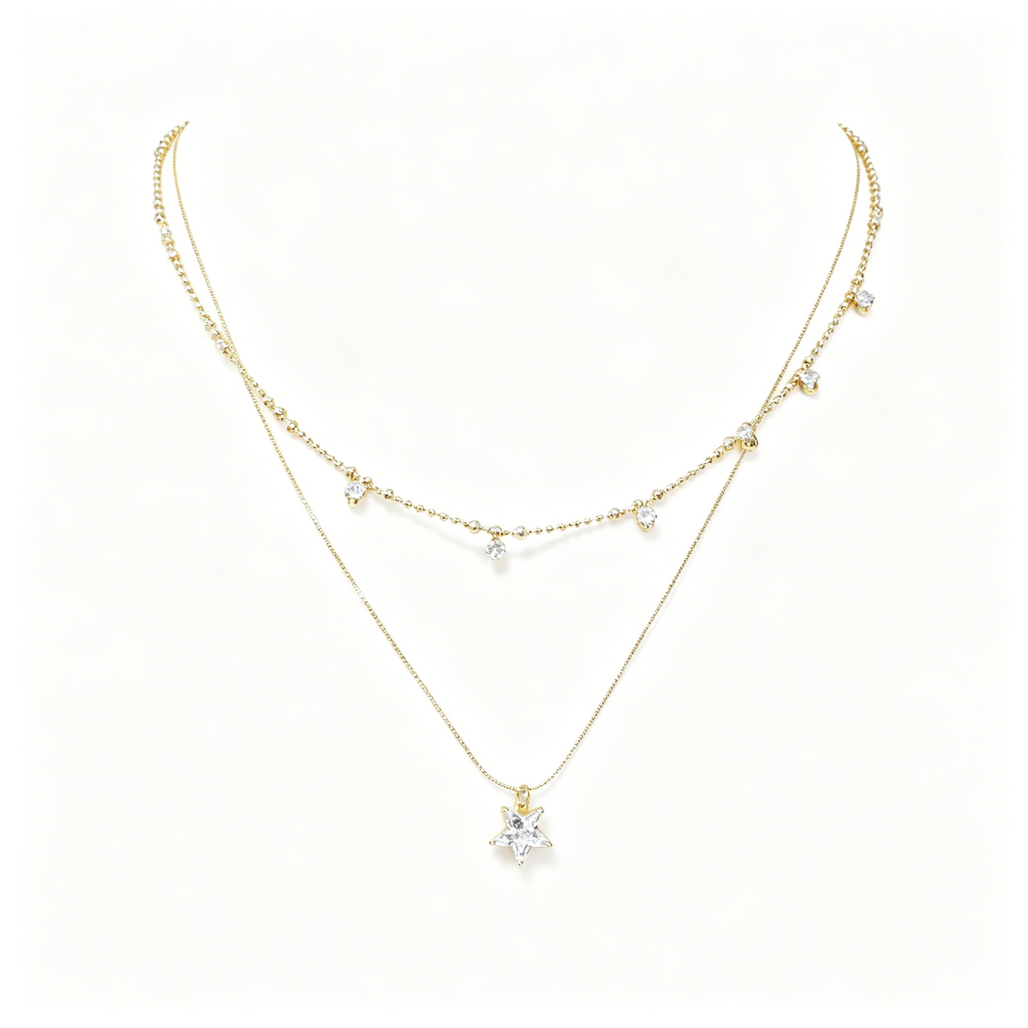 Double Layer Star Zircon Gold Stacked Necklace - 图片 2