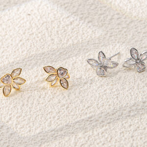 Hollow 4-Petal Flower Zircon Stud Earrings