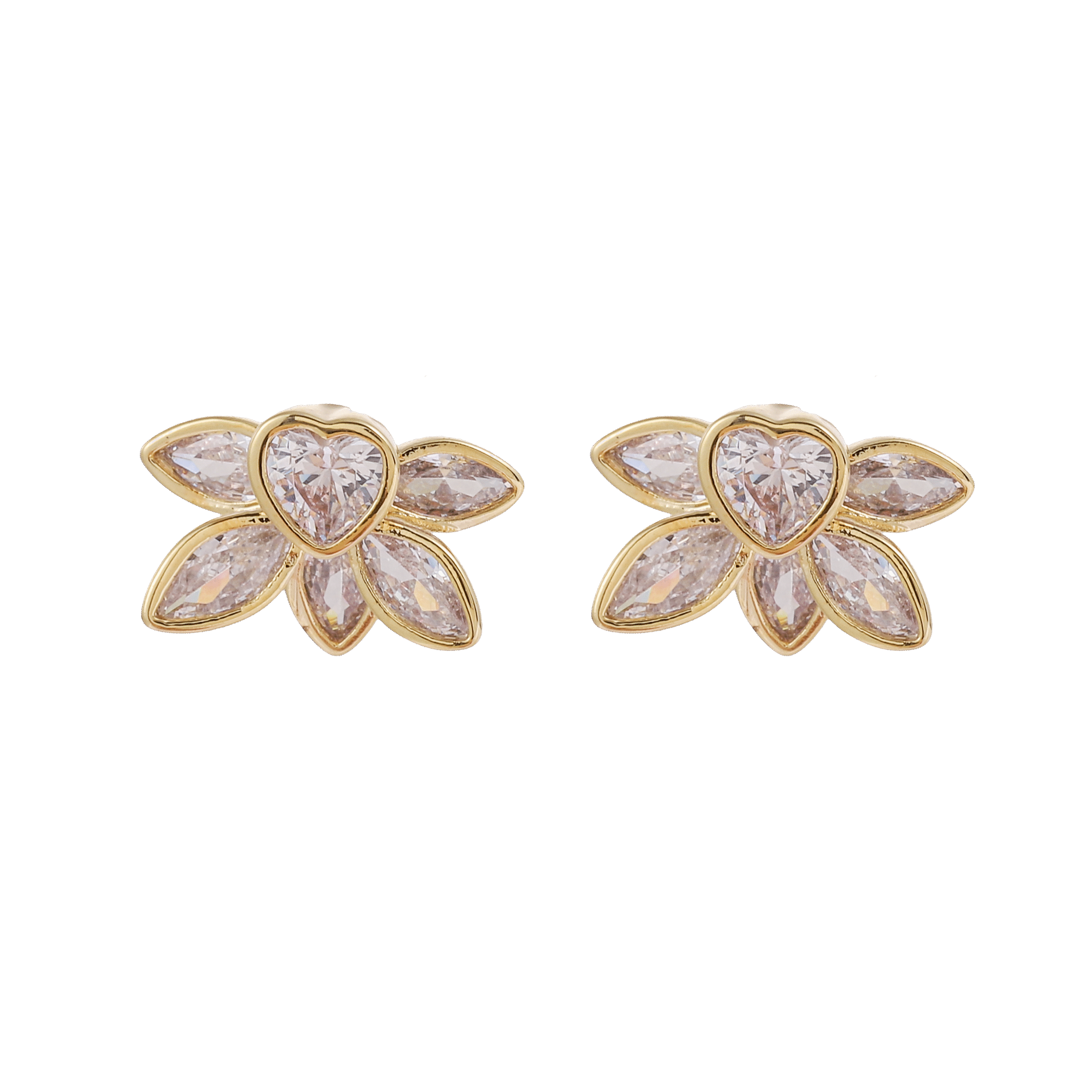 Hollow 4-Petal Flower Zircon Stud Earrings - 图片 3