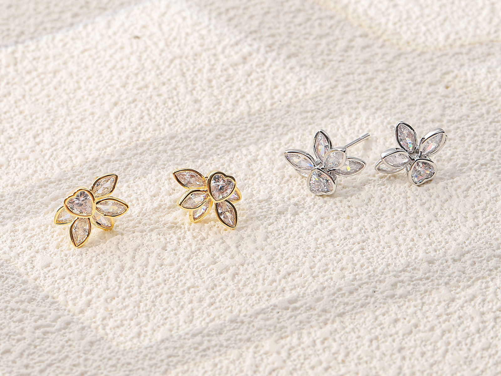 Hollow 4-Petal Flower Zircon Stud Earrings