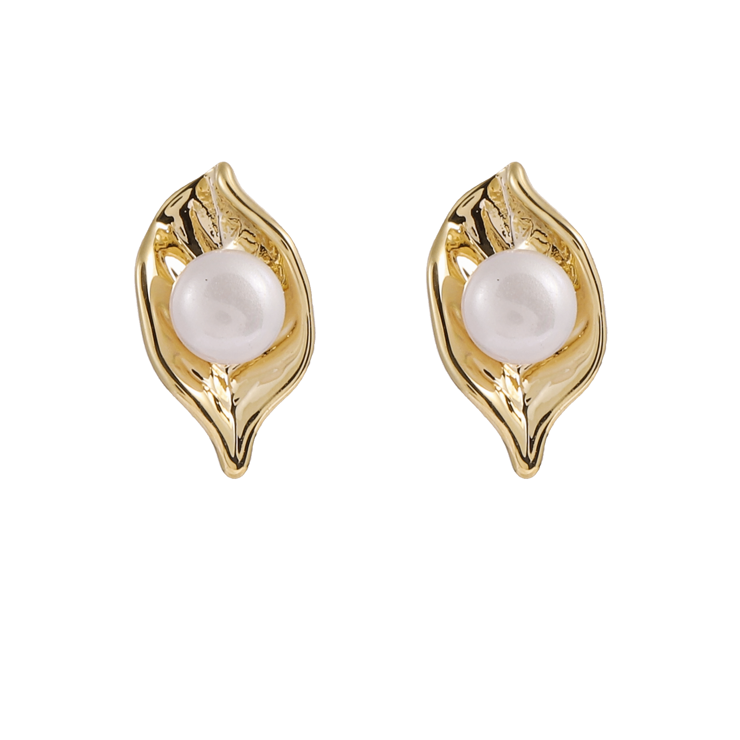 Leaf Pearl Stud Earrings - 图片 3