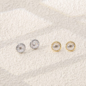 Twisted Frame Zircon Square Stud Earrings