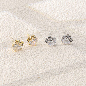 Gold Flower Large Round Zircon Stud Earrings