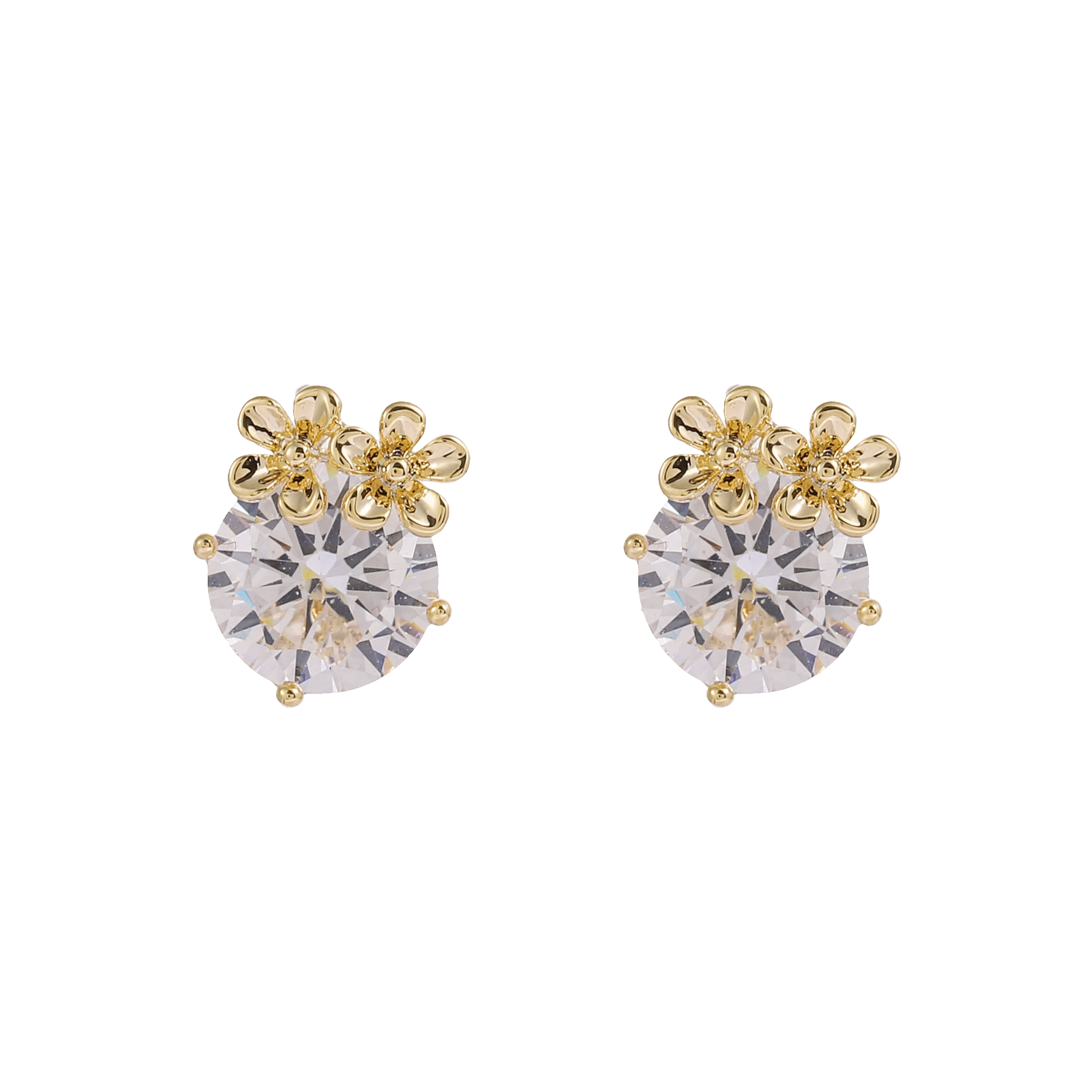 Gold Flower Large Round Zircon Stud Earrings - 图片 3