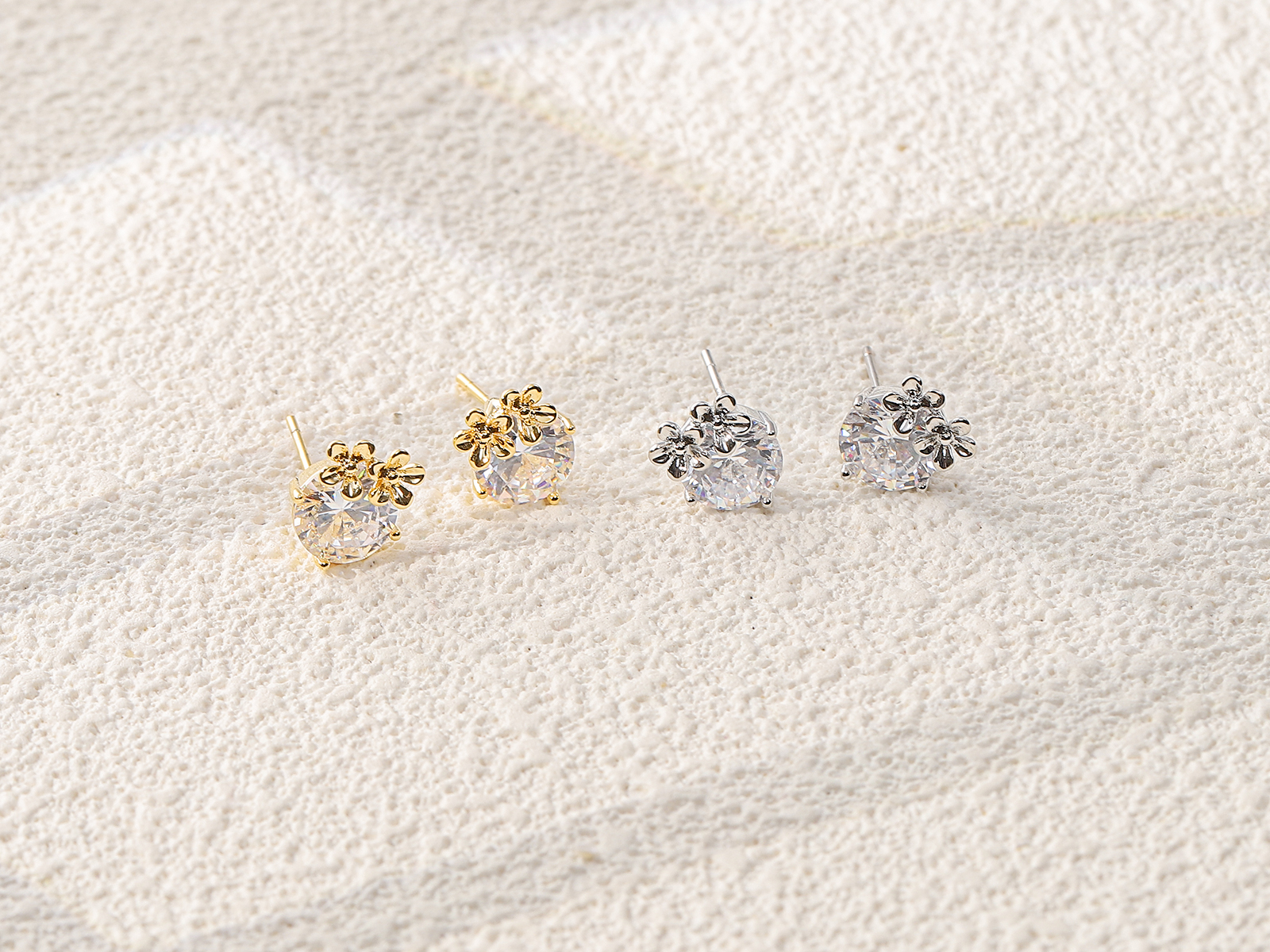 Gold Flower Large Round Zircon Stud Earrings