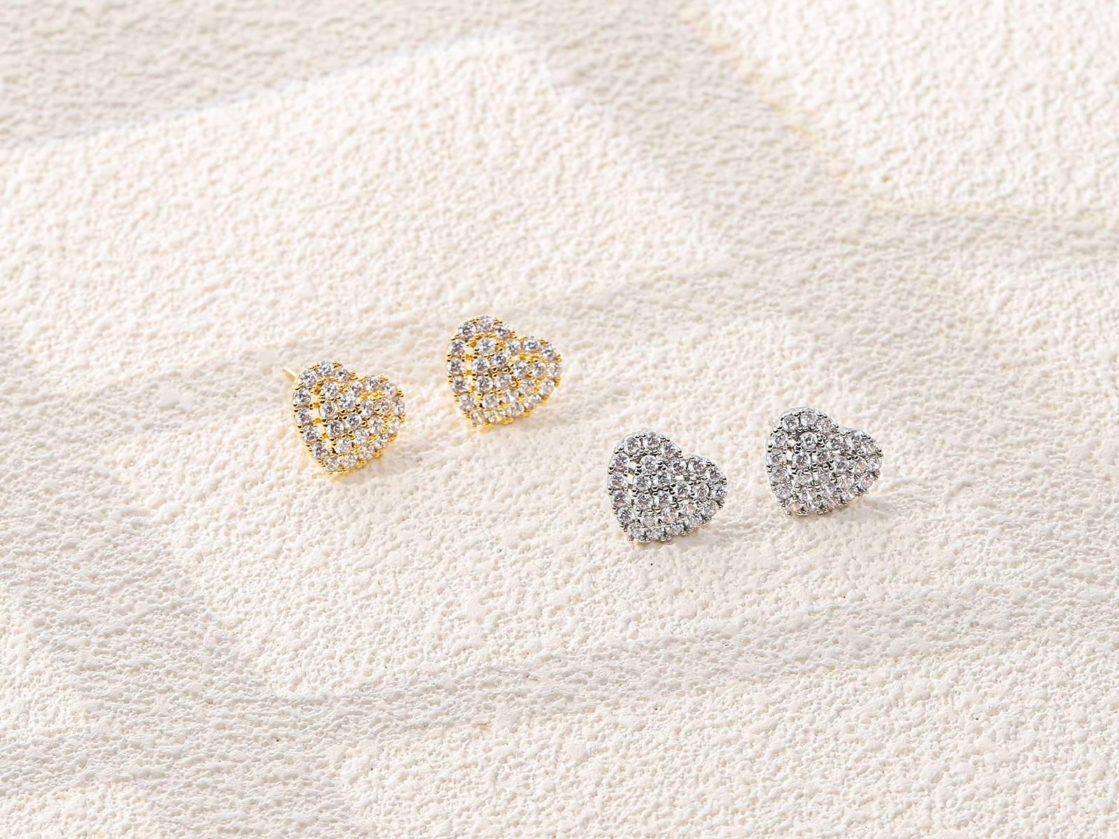 Sparkling Solid Heart Crystal Stud Earrings