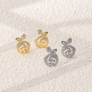 Spiral Music Note Cubic Zirconia Stud Earrings
