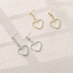 Layered Hollow Heart Zircon Dangle Earrings