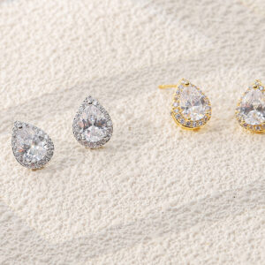 Teardrop Halo Cubic Zirconia Stud Earrings