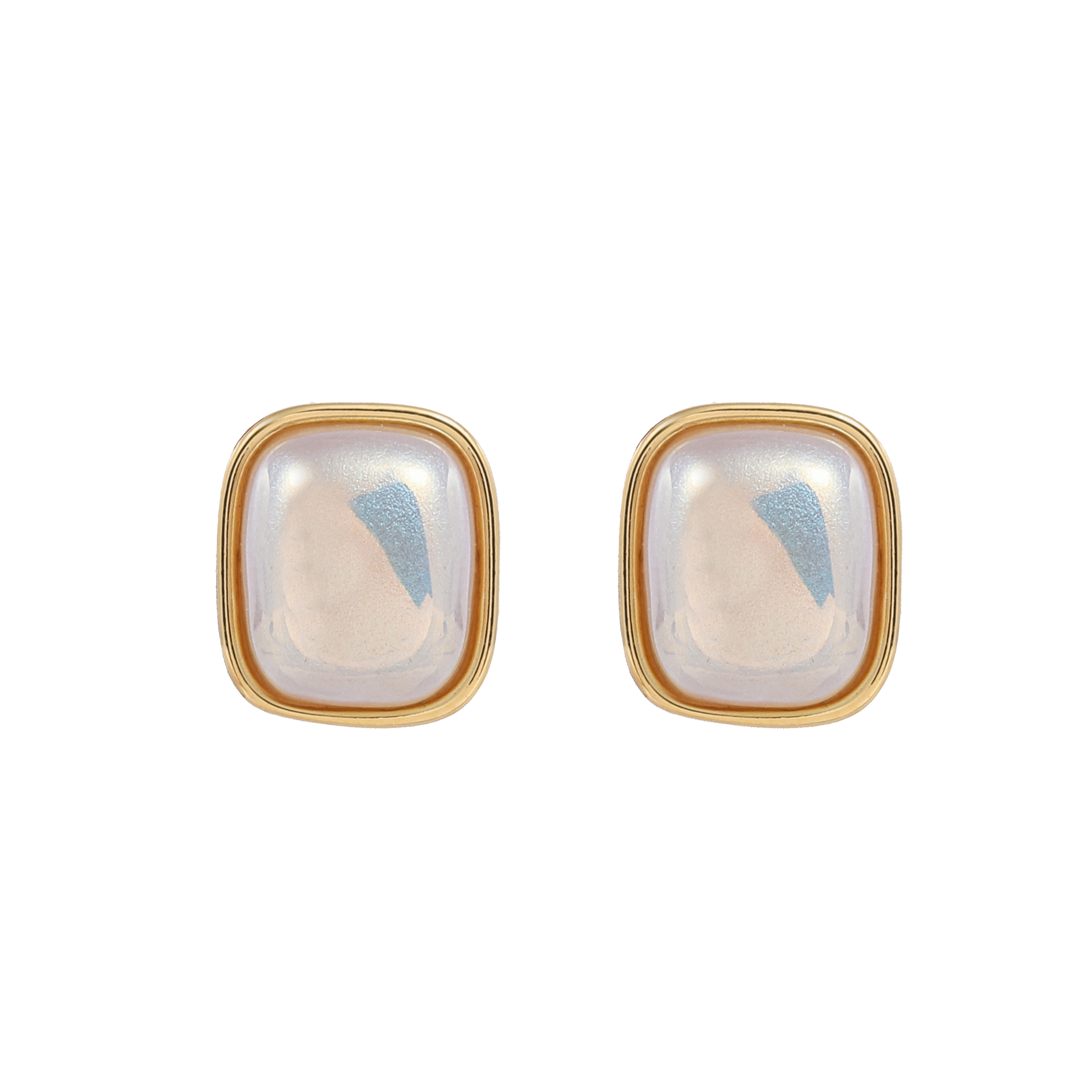 Bevel Frame Square Pearl Stud Earrings - 图片 3
