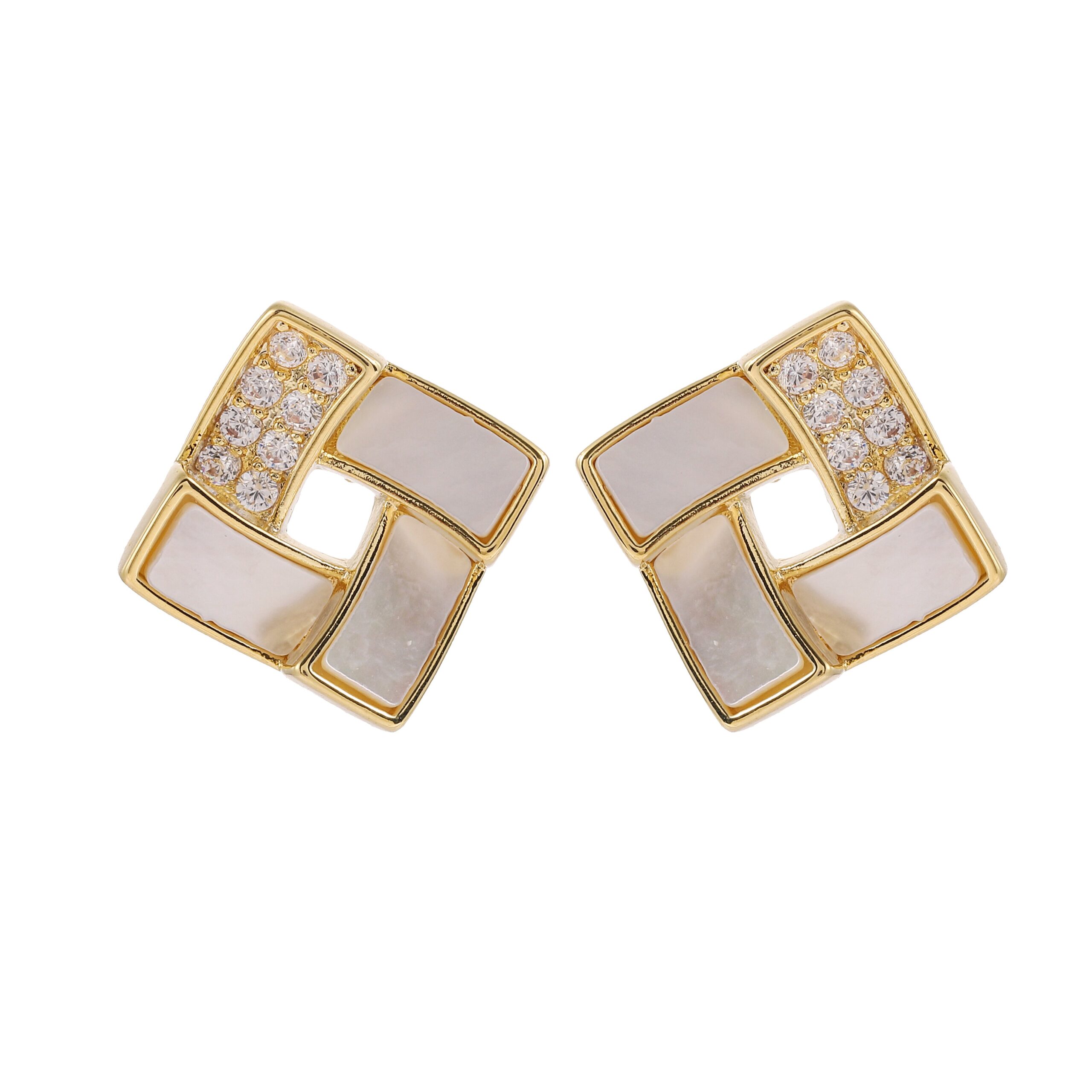 Stacked Square Paved Zircon Minimal Stud Earrings - 图片 2
