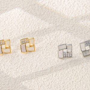 Stacked Square Paved Zircon Minimal Stud Earrings