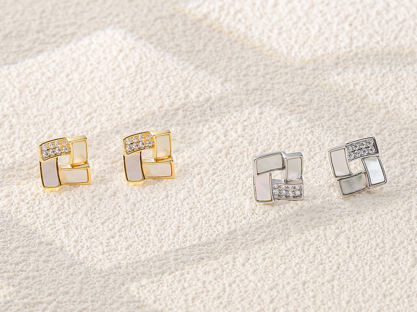 Stacked Square Paved Zircon Minimal Stud Earrings