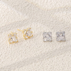 Square Crystal Clover Studs