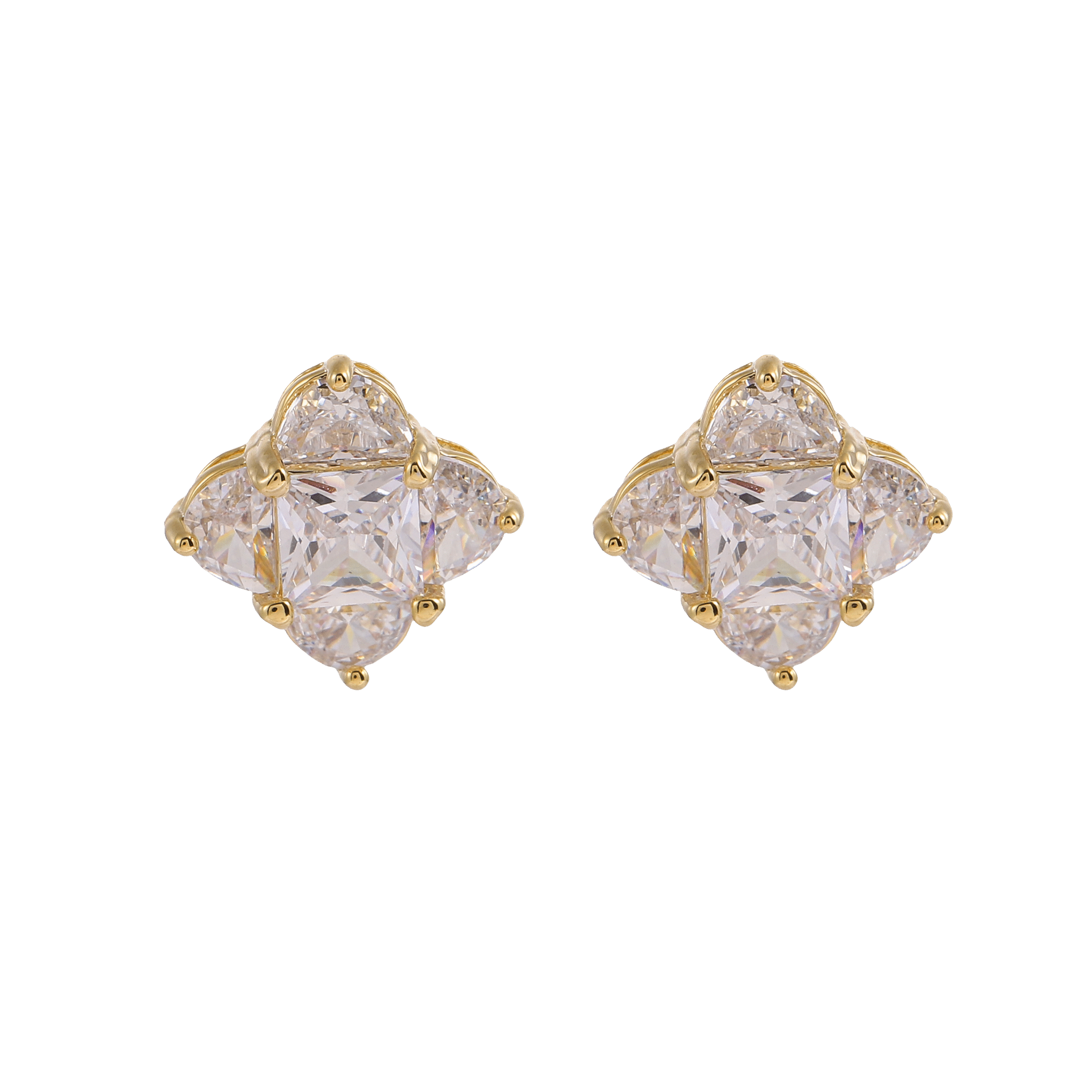 Square Crystal Clover Studs - 图片 3