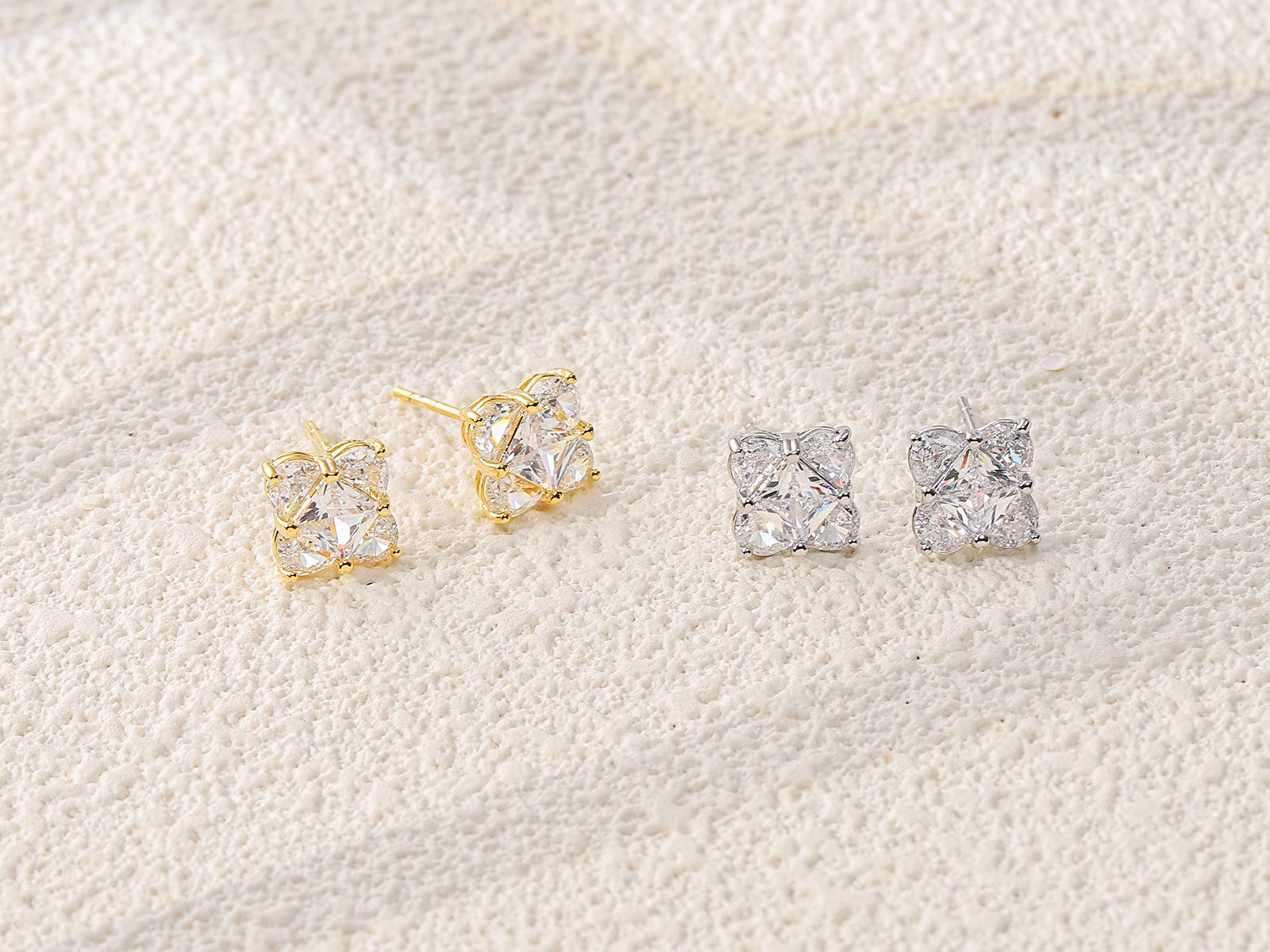 Square Crystal Clover Studs