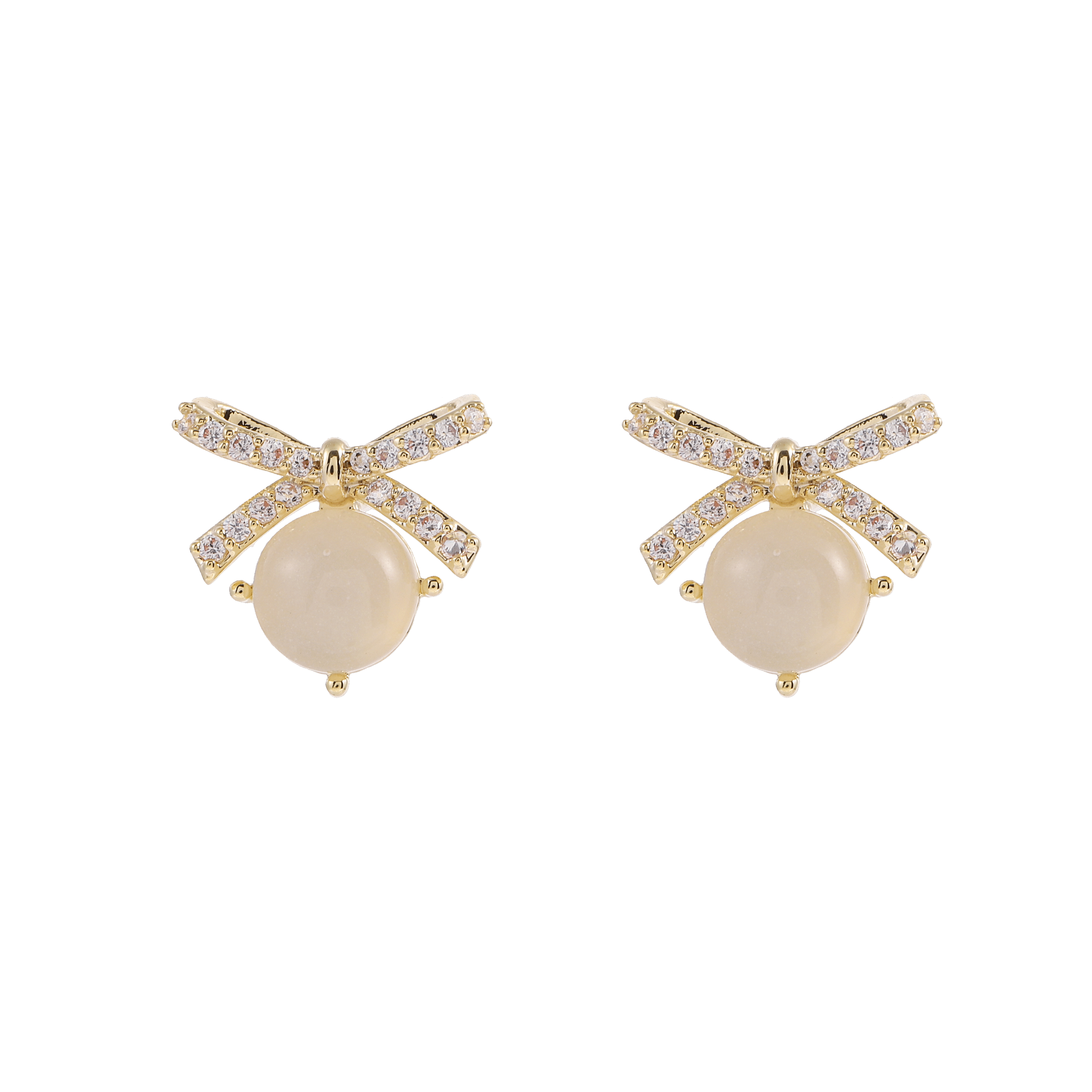 Bowknot Cat's Eye Zircon Stud Earrings, - 图片 3