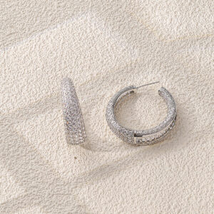 Full Pave Zircon C Shape Hoop Earrings