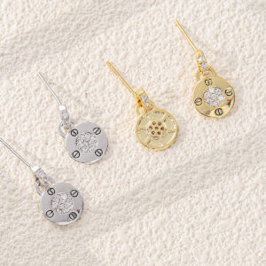 Round Disc Cubic Zirconia Stud Earrings