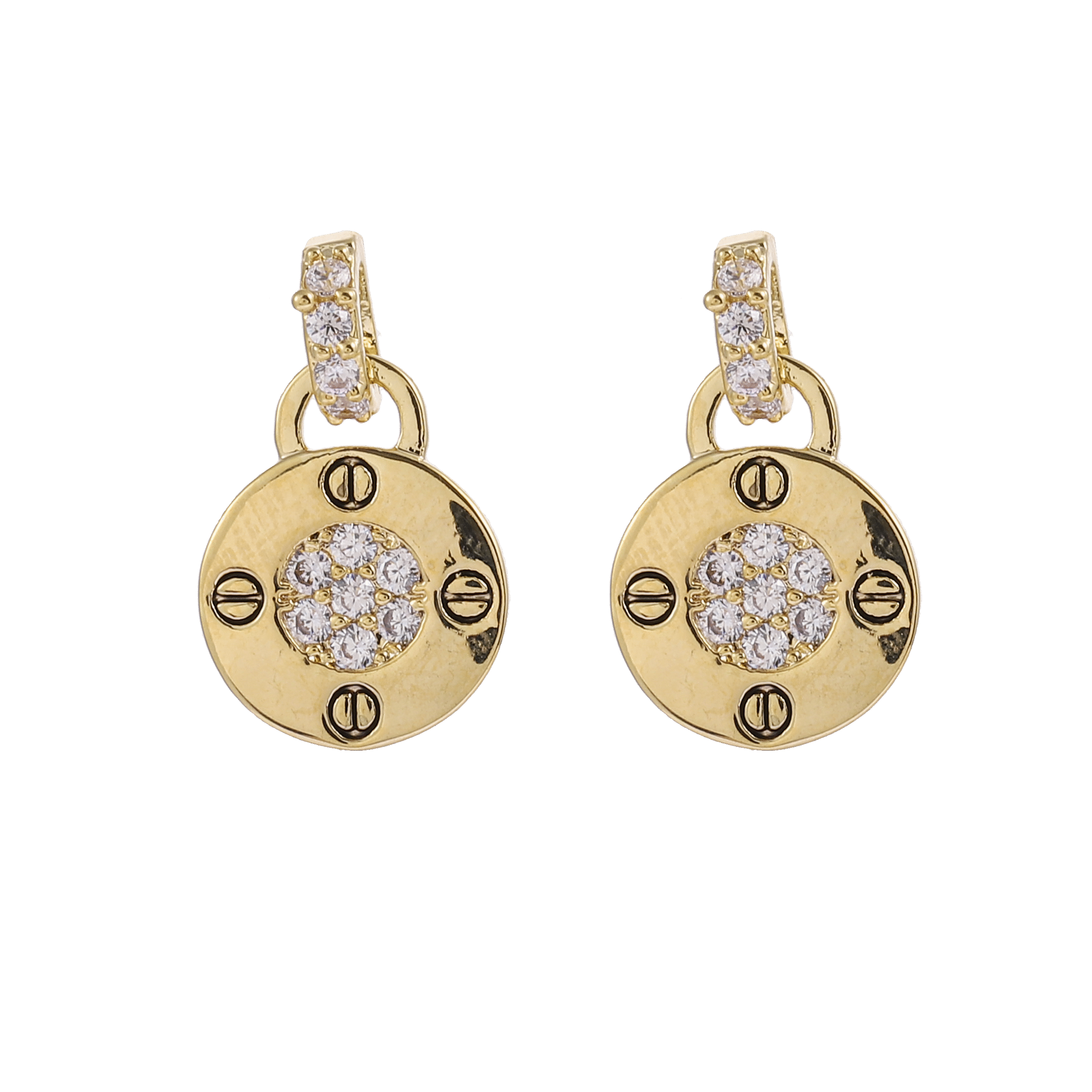 Round Disc Cubic Zirconia Stud Earrings - 图片 3