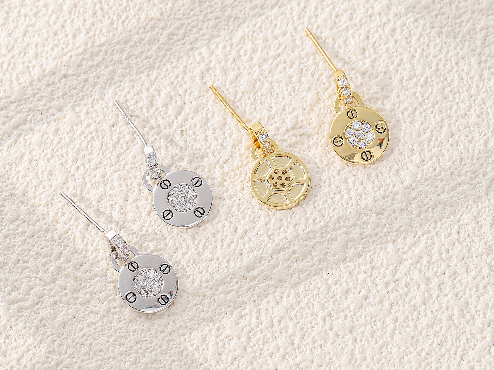 Round Disc Cubic Zirconia Stud Earrings