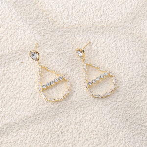 Teardrop Hollow Zircon Dangle Earrings Gold Plated