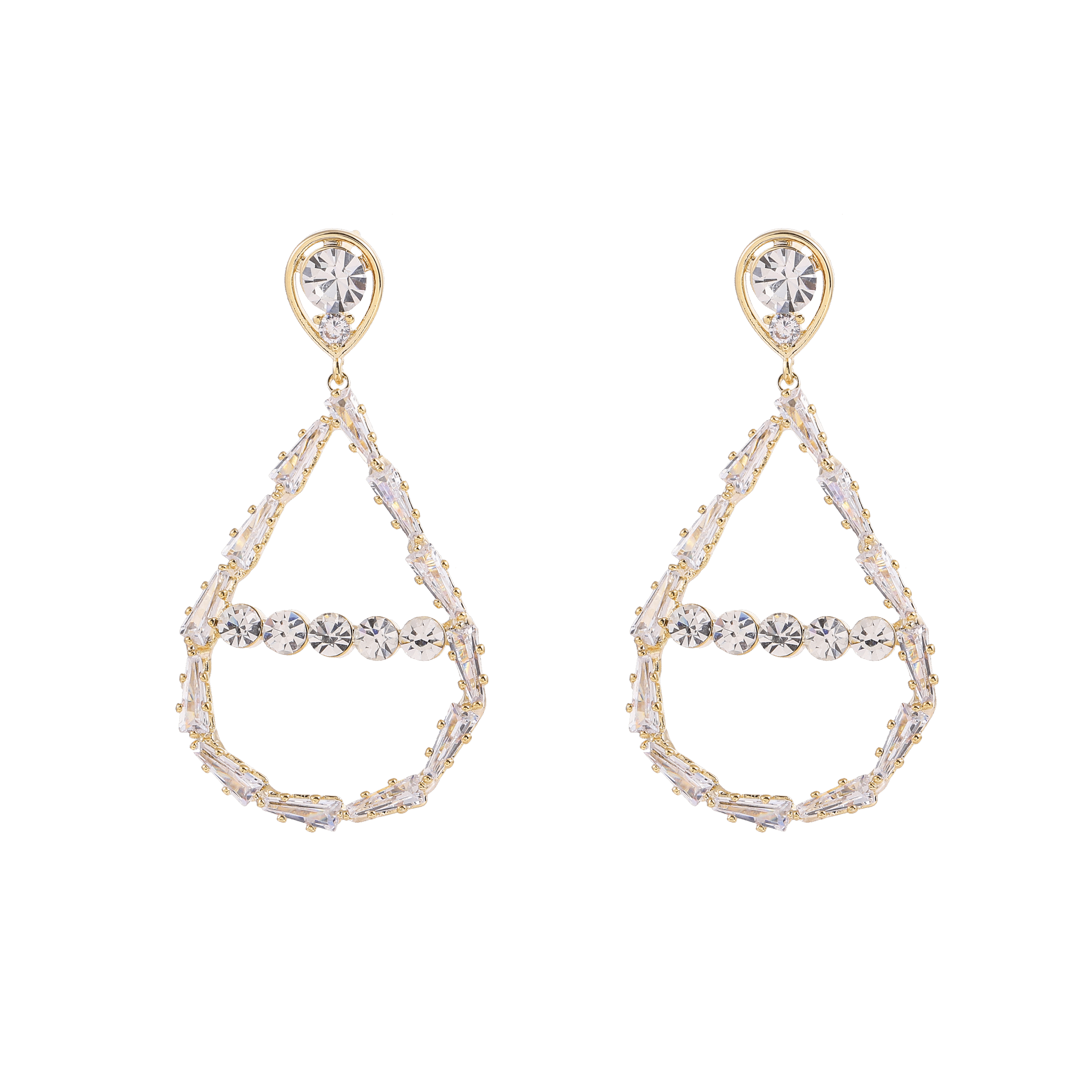 Teardrop Hollow Zircon Dangle Earrings Gold Plated - 图片 3