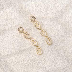 Interlocking Oval Crystal Long Dangle Earrings