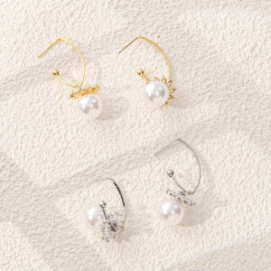C-shaped Hoop Pearl Drop Earrings