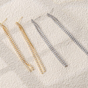 Long Straight Full Cubic Zirconia Drop Earrings