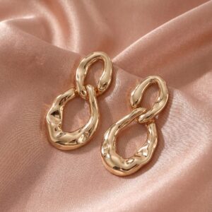 Textured Double Loop Gold Earrings