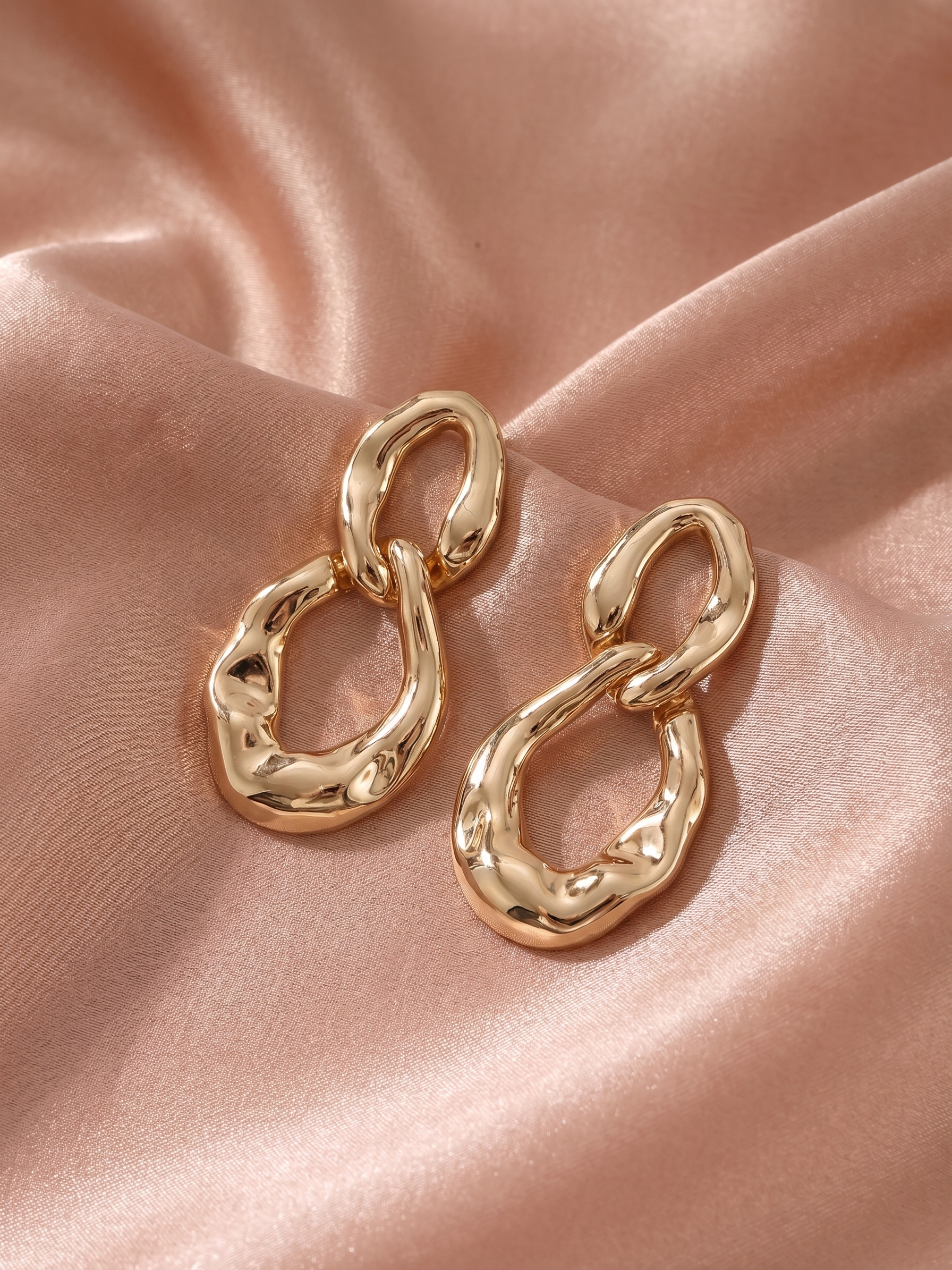 Textured Double Loop Gold Earrings