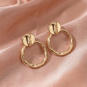 Gold Stud Irregular Hoop Drop Earrings