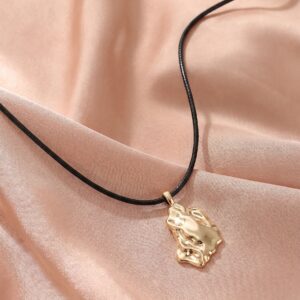 Molten Irregular Gold Slice Black Cord Necklace