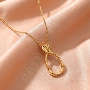 Irregular Teardrop Loop Gold Thin Chain Necklace