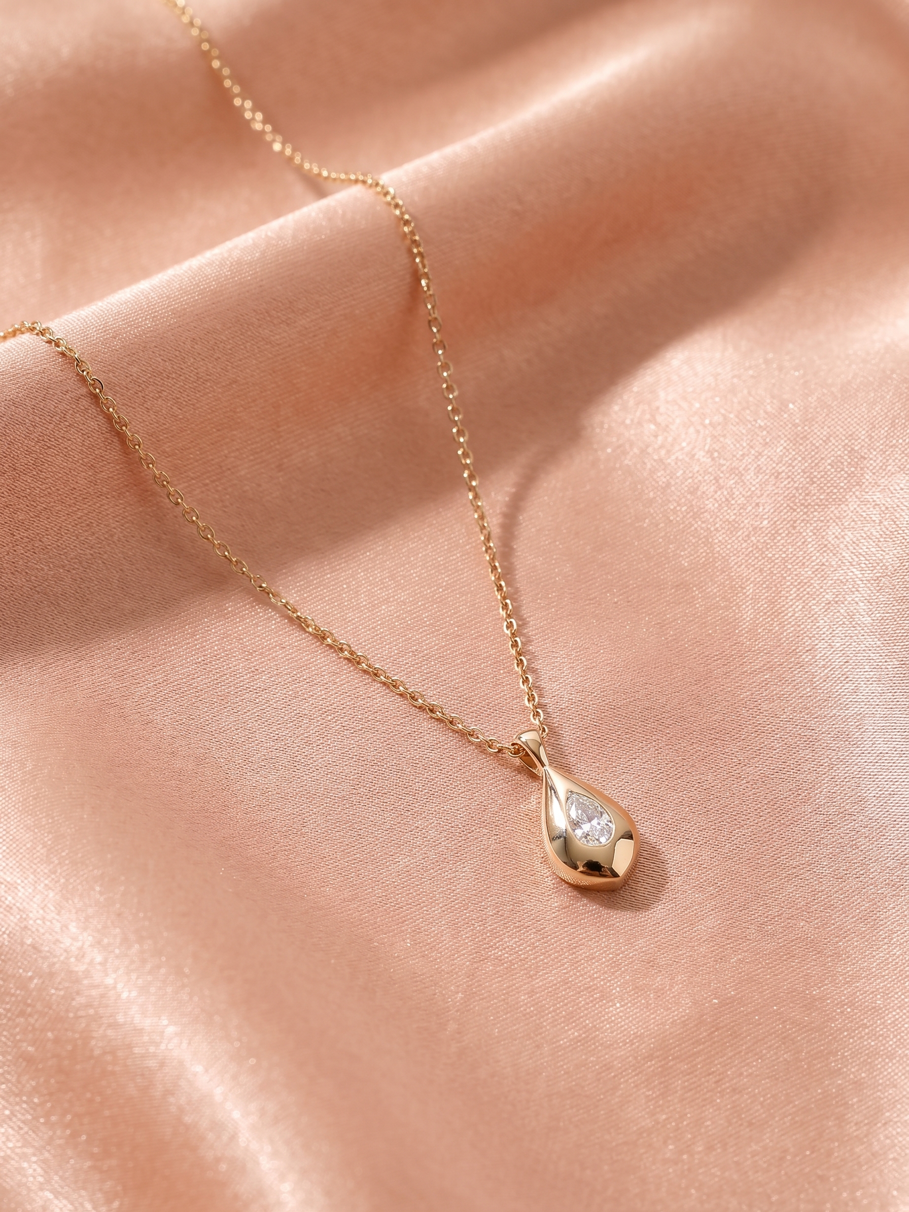 Bezel Set Teardrop Crystal Thin Gold Chain Necklace