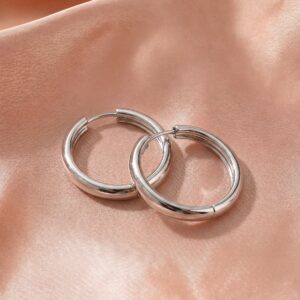Thick Silver Plain Hoop Earrings