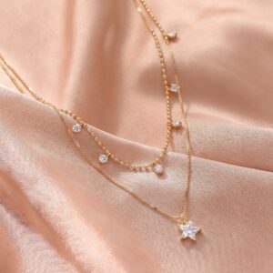 Double Layer Star Zircon Gold Stacked Necklace