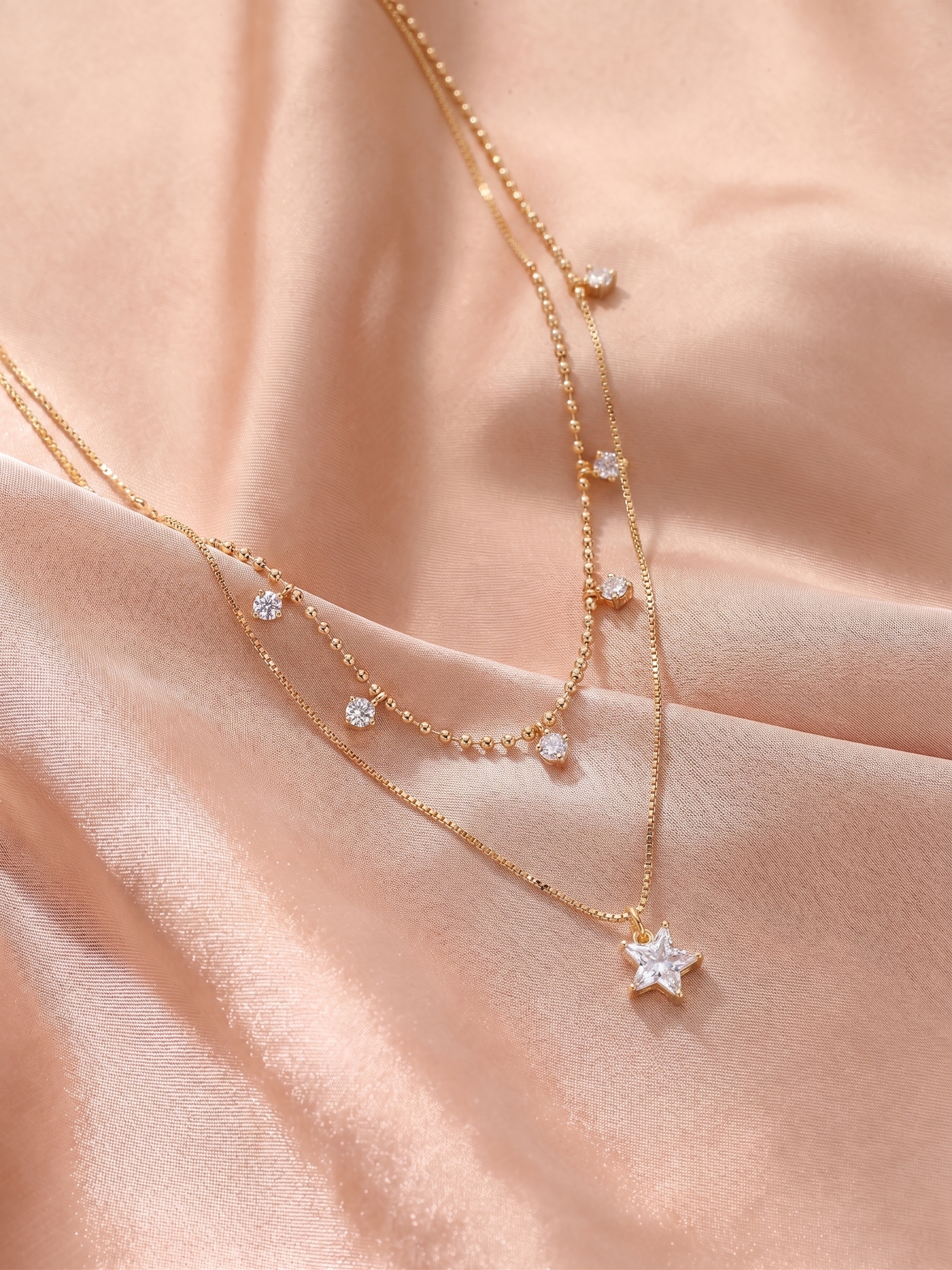 Double Layer Star Zircon Gold Stacked Necklace