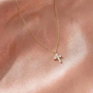 Full Zircon Cross Gold Thin Clavicle Necklace