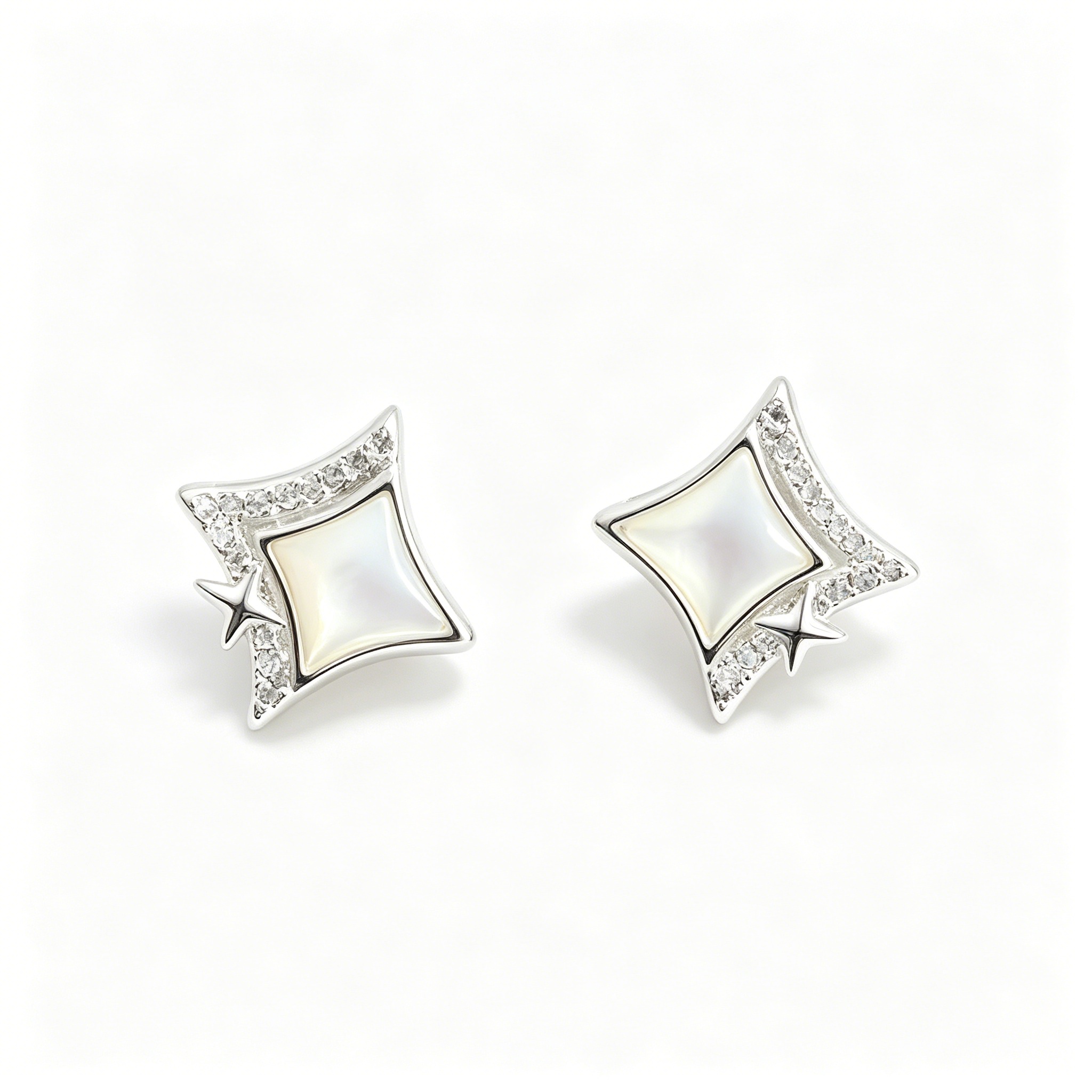 Four-point Star Mother-of-Pearl Zircon Stud Earrings - 图片 3