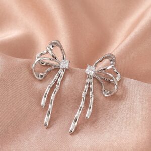 Hollow Bow Zircon Drop Earrings