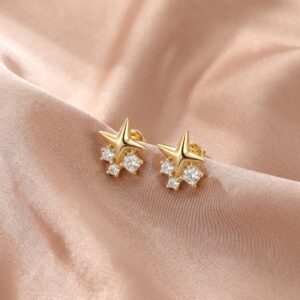 Four Pointed Star Zircon Stud Earrings