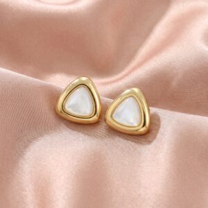 Rounded Triangle Mother of Pearl Stud Earrings